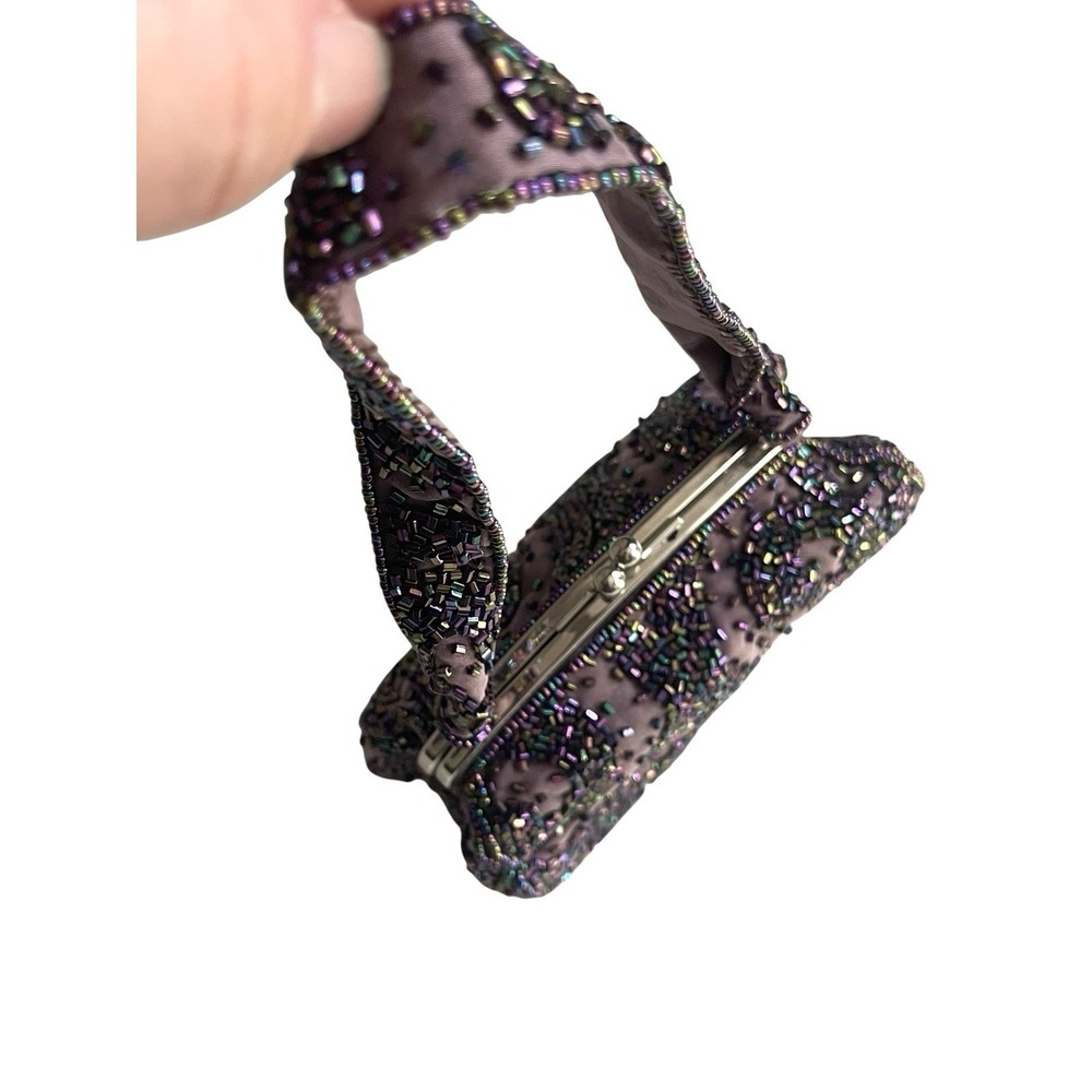 Vintage Style Beaded Satin Evening Kiss Lock Micro Mini Bag Purse Whimsigoth - Picture 2 of 8